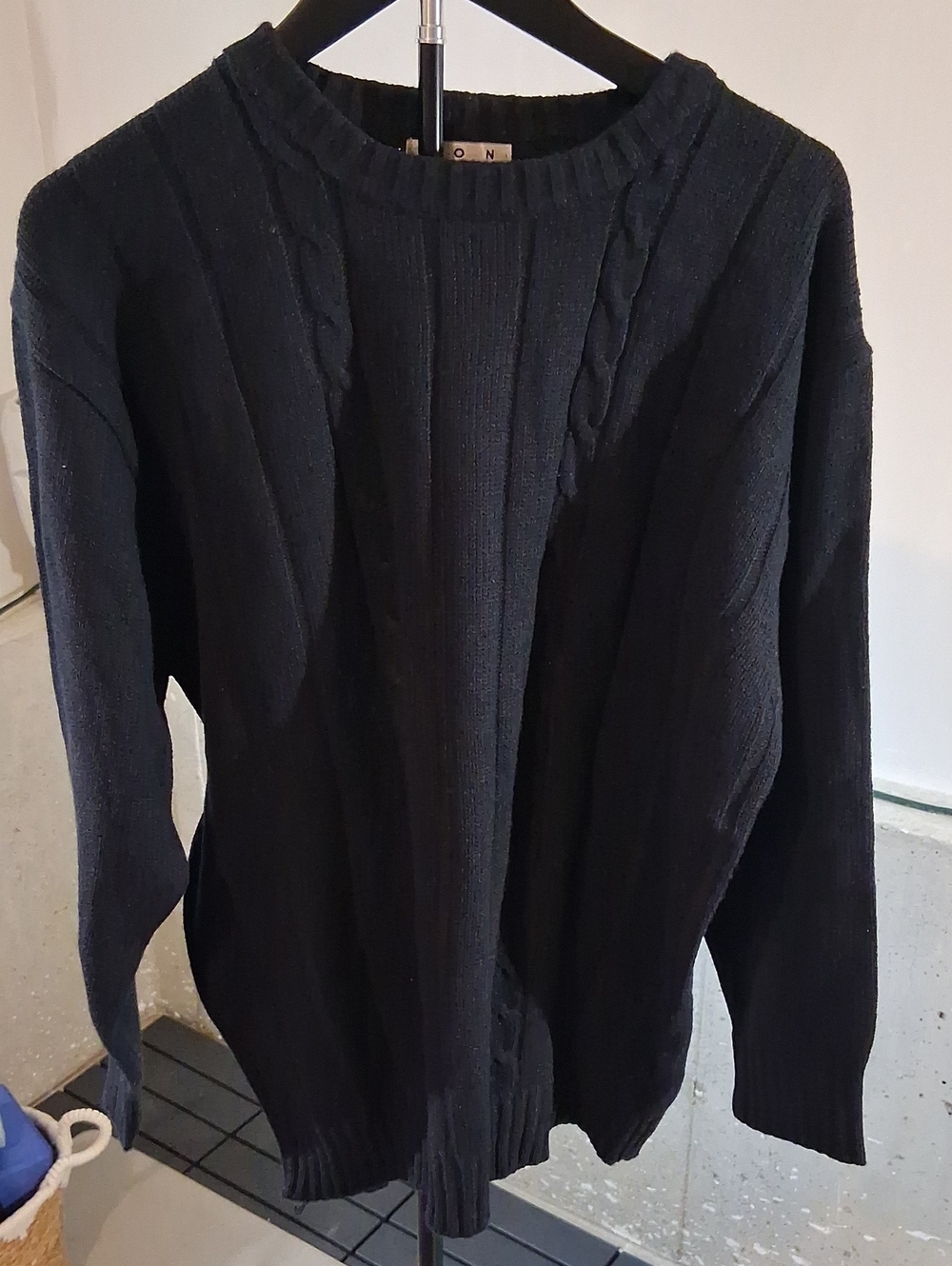Men's Black Cable Crewneck Sweater